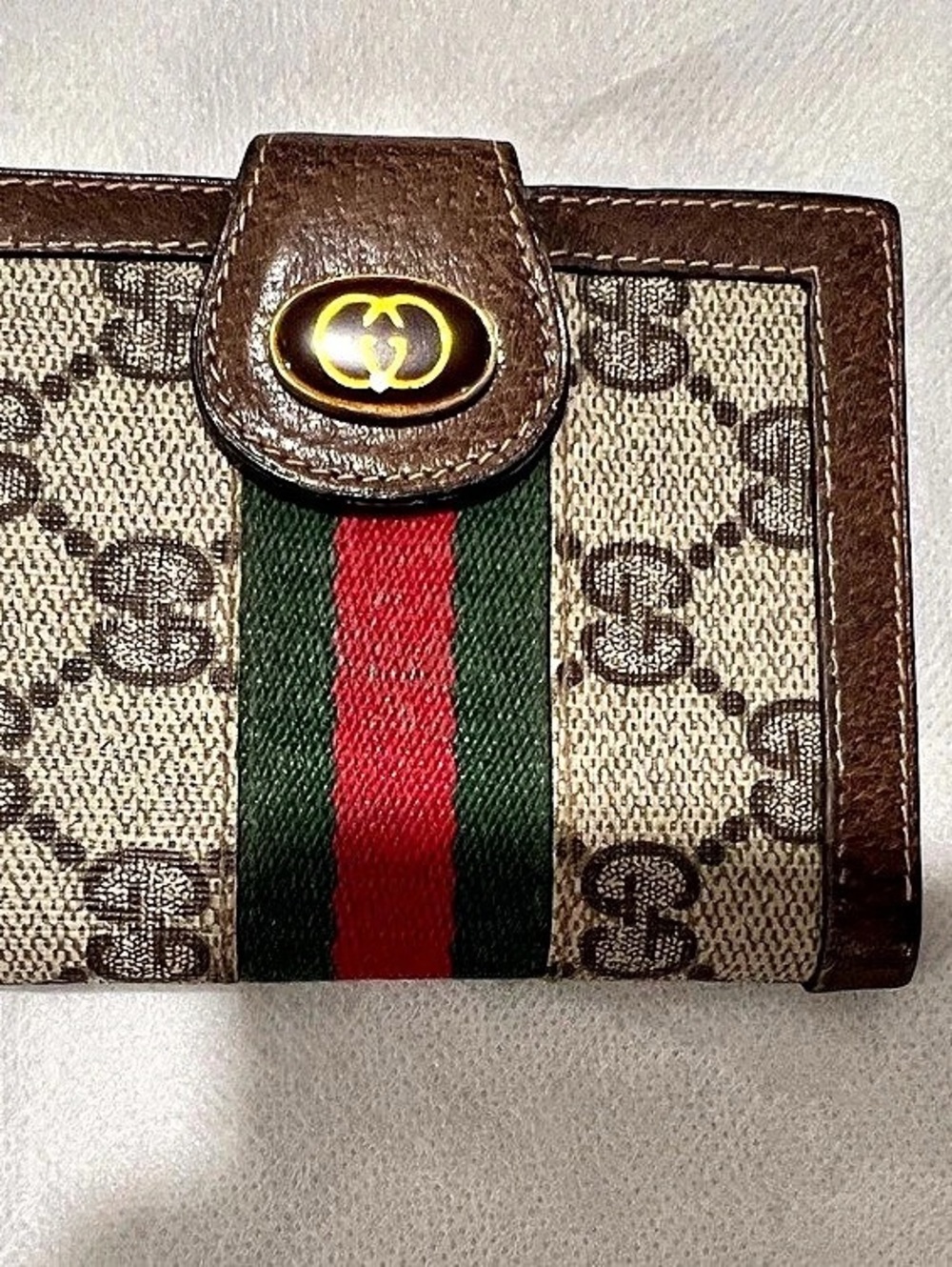 Gucci Vintage Gucci Accessory Collection GG Monogram Web Stripe Wallet Brown